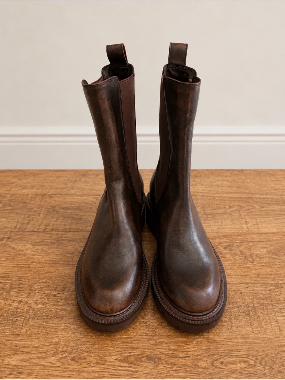 Dolce Vita Tall Chelsea Moto Boots in Dark Brown Leather